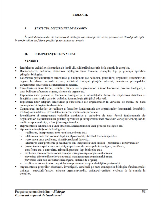 Programa Bac 2021 - Biologie și anatomie