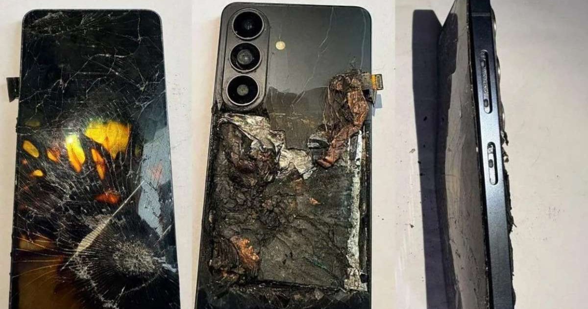 Un telefon Samsung S26 topit din cauza focului generat de bateria care a explodat.
