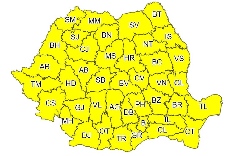 Toată România, sub cod galben de ploi torențiale și vijelii până duminică seara