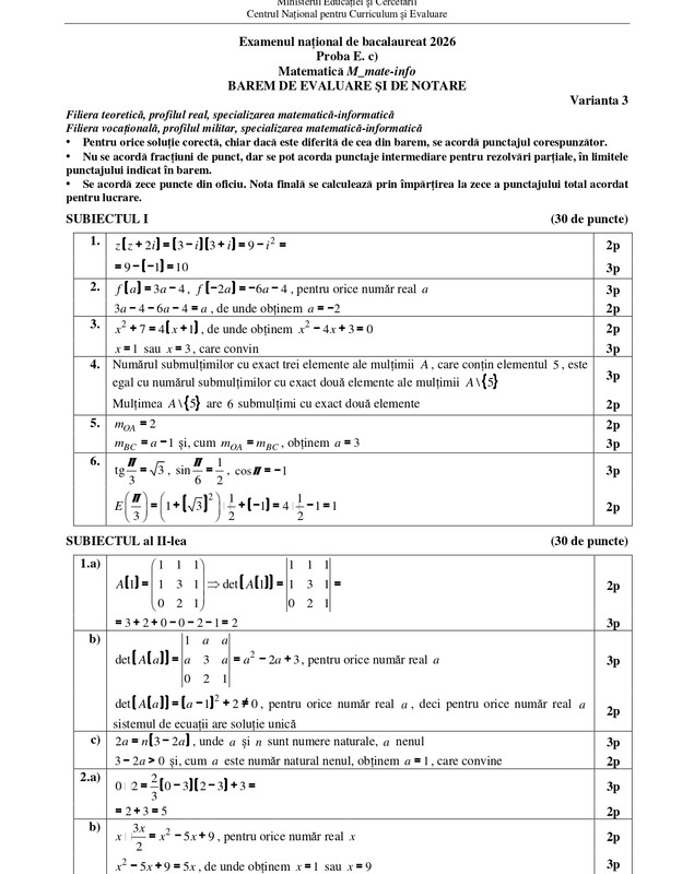 Baremul de corectare la BAC matematică 2026