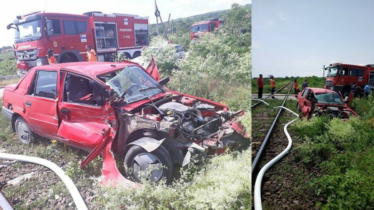 Un autoturism a fost lovit de tren duminică după amiază în județul Vâlcea. Șoferul a scăpat nevătămat