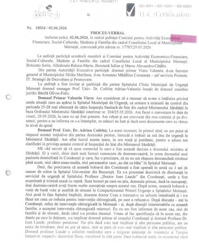 Ce au scos la iveală verificările de la spitalul din Moinești după moartea unei paciente de 50 de ani. Război deschis între primar și managerul instituției: „Ar trebui să vă schimbați informatorii din spital” 