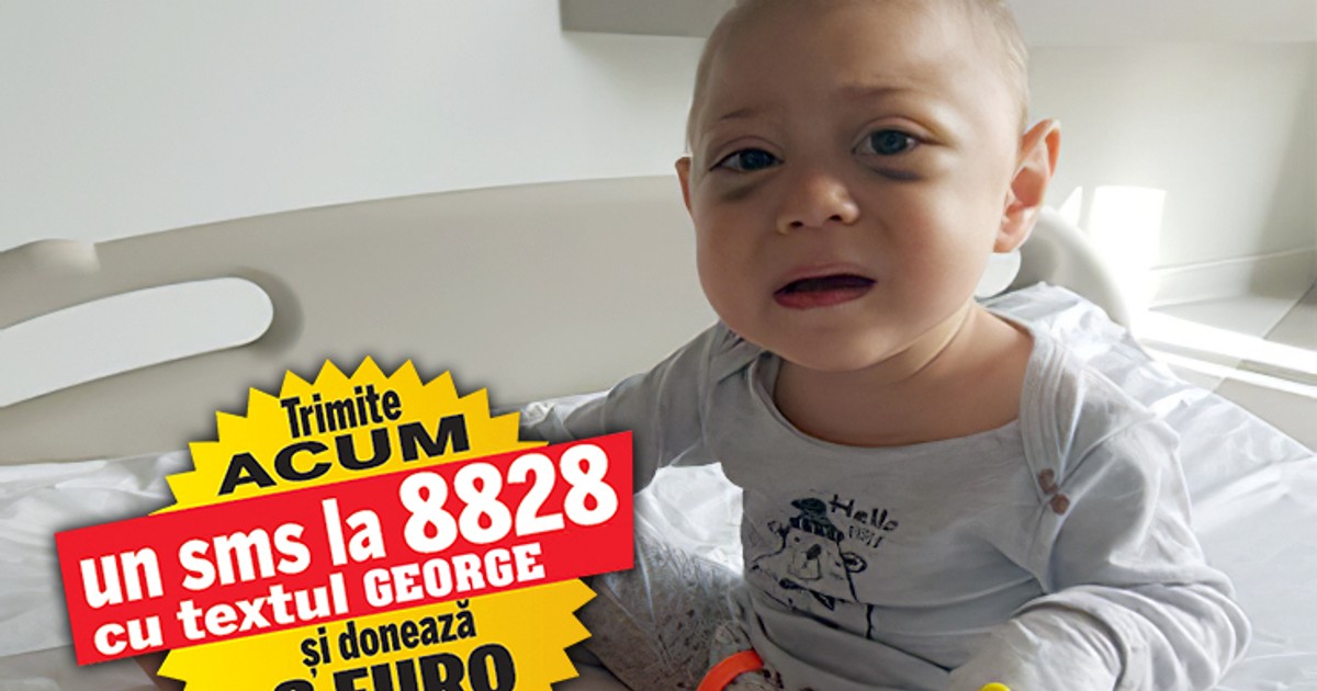 Transplantul cu celule stem este singura șansă la viață pentru George. Copilașul de nici trei ani care suferă cancer are nevoie de 100.000 de euro pentru intervenția salvatoare