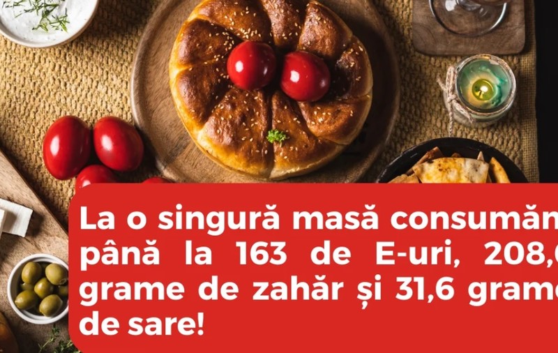 InfoCons: La o singură masă de Paște consumăm cu 537% mai multă sare și cu 734% mai mult zahăr decât cantitățile recomandate pe zi de OMS