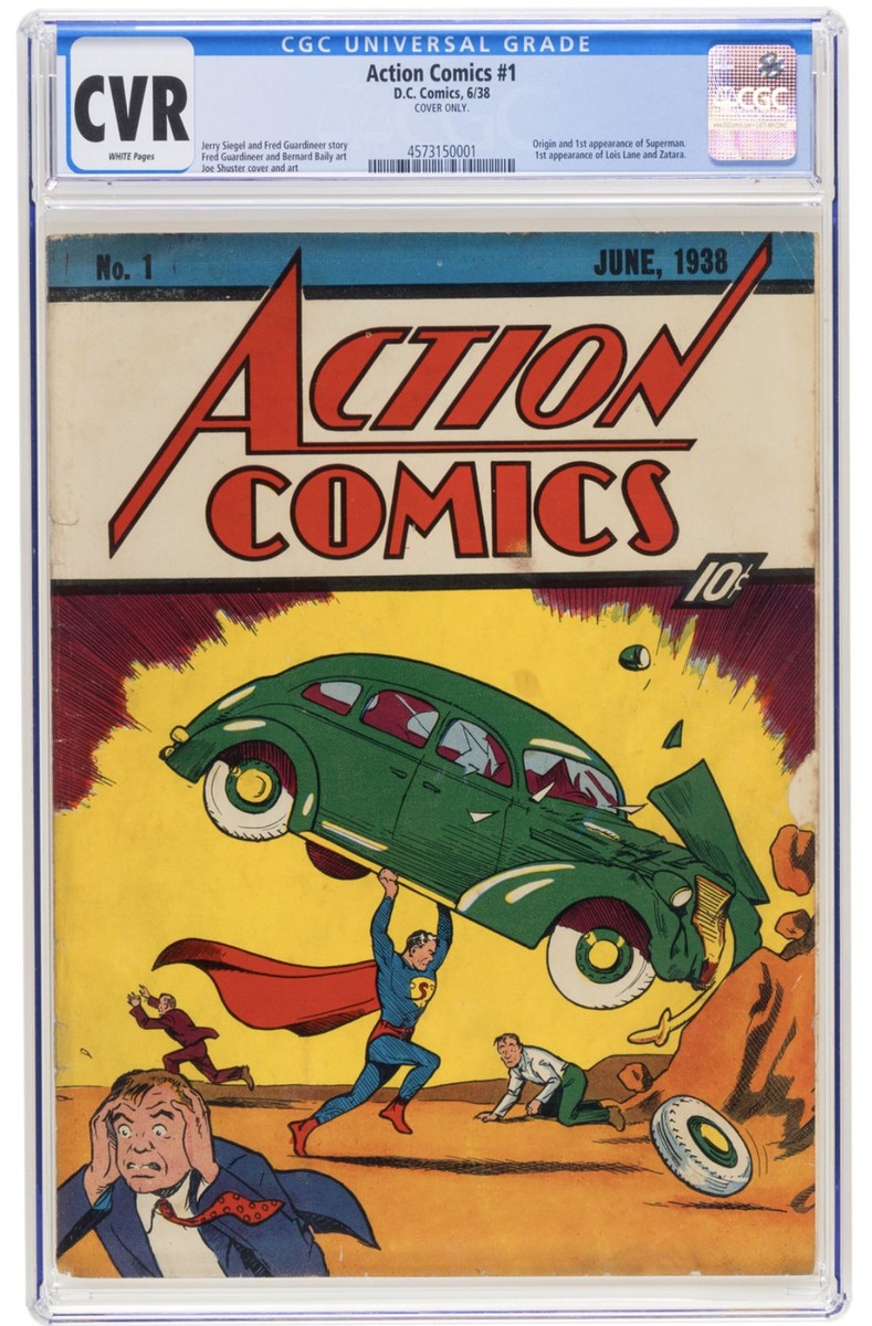 Ferrari Press Agency Superman 1 Ref 16943 27/06/2025 See Ferrari text Picture MUST credit: Heritage Auctions The cover of the comic which introduced Superman to the world has sold $408,000 USD / €347.780 euros shattering the auction record for a stand-alone cover. It was literally the back and front cover of Action Comics No. 1, missing all the pages from inside. The previous record for a loose cover was $20,000 USD / €17.050 euros. The publication, dated June but published in April 1938 by the USA’s DC Comics is thought to be the first superhero comic book. It shows Superman in the front lifting a car above his head. The highest amount paid for a complete copy was $6 million USD / €5.1 million euros on April 4, 2024, when Texas auction house Heritage Auctions brokered the sale of a specimen graded 8.5 out of 10 for condition. Now Heritage, based in Dallas, has presided over the sale of just the cover from another copy. The cover image, drawn by artist Joe Shuster, has been called the most famous image in comic book history. Heritage vice president Barry Sandoval said: “If a few months ago someone had asked me to find them an attractive loose cover for Action Comics No. 1, I probably would have laughed. OPS: The front of the cover of the Action Comics No 1 which sold for $408,000 USD / €347.780 euros. Picture supplied