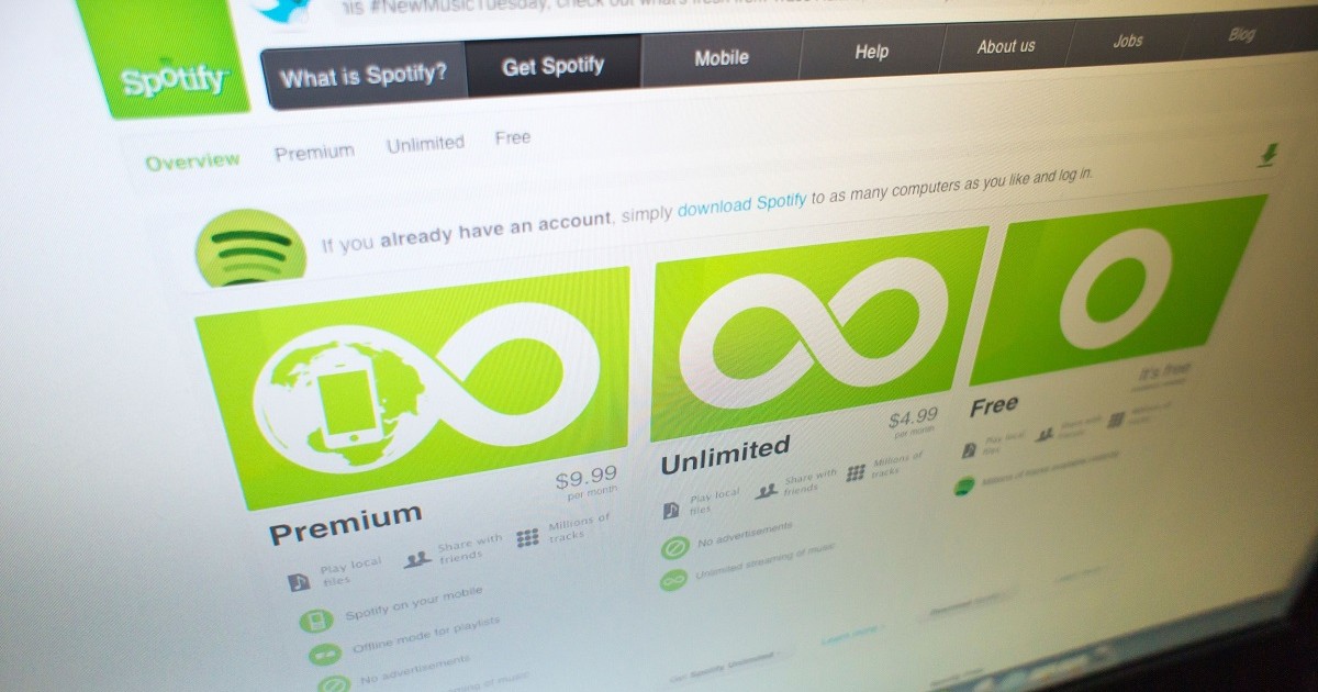 Un ecran de calculator care arată opțiunile de abonamente la Spotify