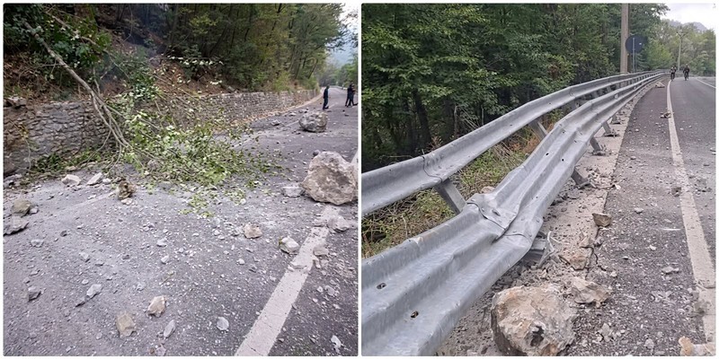 Bolovani și copaci pe carosabil DN 67 - 22 septembrue - trafic blocat spre Băile Herculane