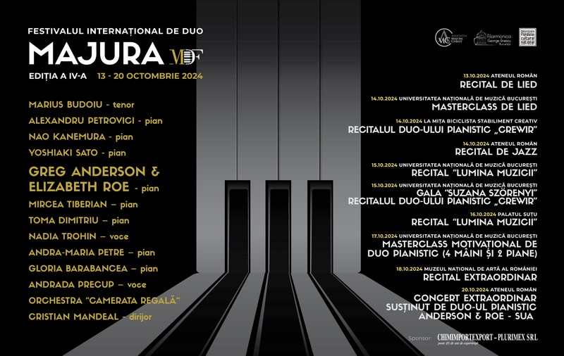 Bucureștiul redevine gazda unicului festival internațional de duo pianistic și lied. Duo Majura celebrează din nou muzica clasică și jazzul, alături de artiști de renume mondial, în câteva locații emblematice ale Capitalei.