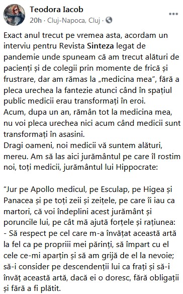 Postarea medicului clujean.
