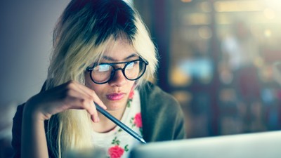 Woman Laptop Working Planning Thinking Concept