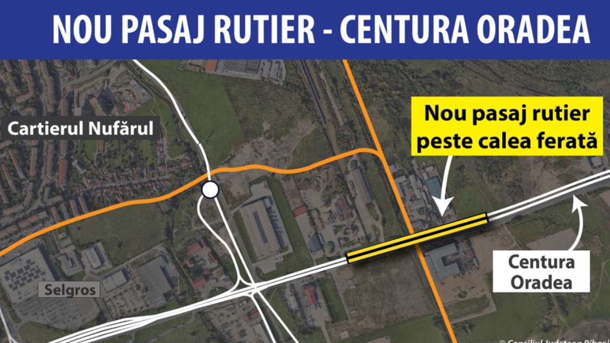 O hartă care prezintă localizarea noului pasaj rutier peste calea ferată Oradea-Băile Felix