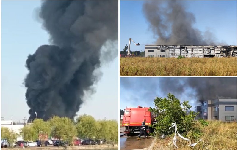 Incendiul de la hala din Mogoșoaia, stins după cinci ore și jumătate. Cauza încă nu e cunoscută