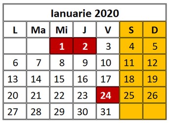 Zile libere ianuarie 2020. În ianuarie 2020 sunt 3 zile libere de la stat