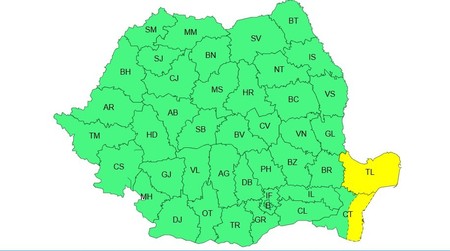 Prima alertă cod galben este valabilă în intervalul 13 octombrie, ora 10:00 – 14 octombrie, ora 10:00. Sursă foto: ANM