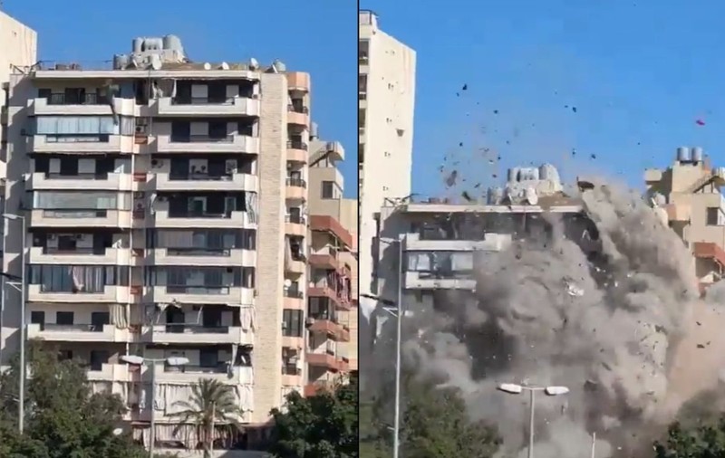 Momentul în care o rachetă a lovit o clădire din Beirut, doborând-o la pământ în câteva secunde | VIDEO
