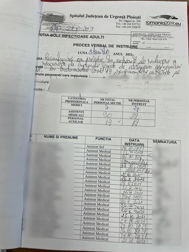 Procesul verbal de instruire pe luna octombrie 2021