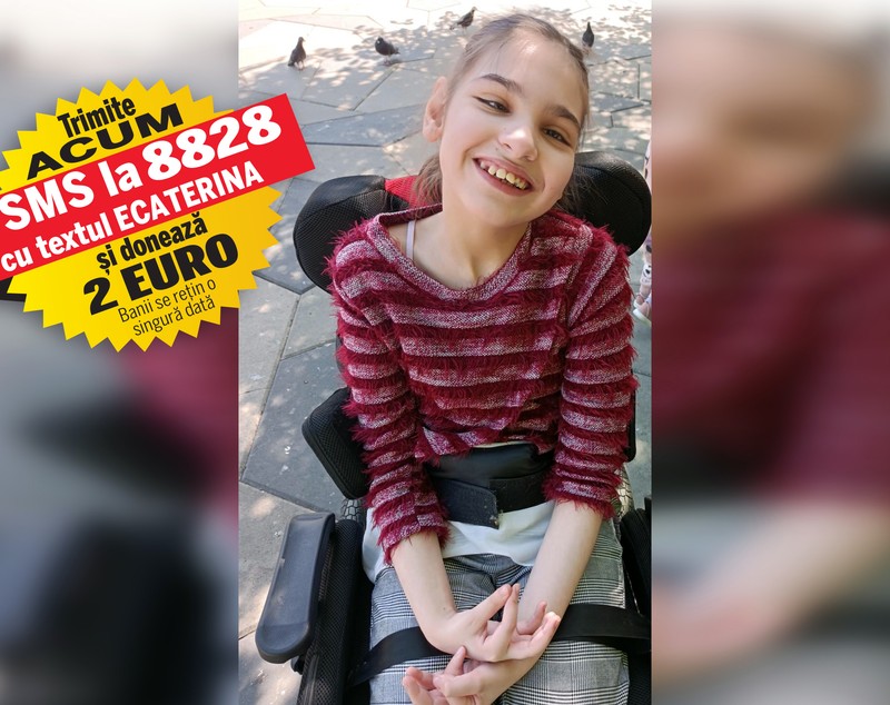 Pentru a face transplant cu celule stem, Ecaterina are nevoie de 13.500 de euro. Fetița de 12 ani luptă de când se știe cu paralizia cerebrală, iar procedura salvatoare poate fi făcută în Austria