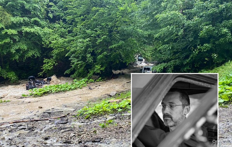 Filmul morții pilotului Adrian Cernea, luat de ape din mașina lovită de viitură, într-un concurs de off-road