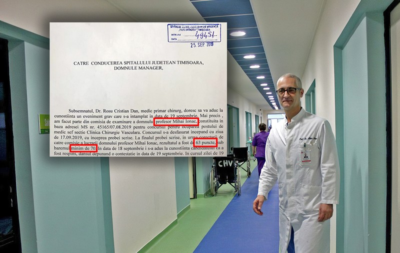 Medicul din Timișoara care lucra „în acte” 25 de ore din 24 a picat la concursul pentru șef de secție. E acuzat că apoi l-a sunat pe cel care i-a corectat lucrarea și l-a amenințat. ”Cum, un sublocotenent anchetează activitatea unui colonel?”