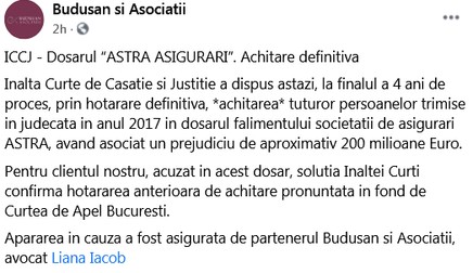 Anunțul casei de avocatură.