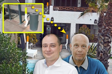 Scrumierele din stațiile STB ale sectorului 4 (foto stânga sus) fac parte și din decorul vilei din Eghina, cu care șefii sectorului 4 spun că nu au nici o legătură. Jos, primarul Băluță și Marian Goleac.