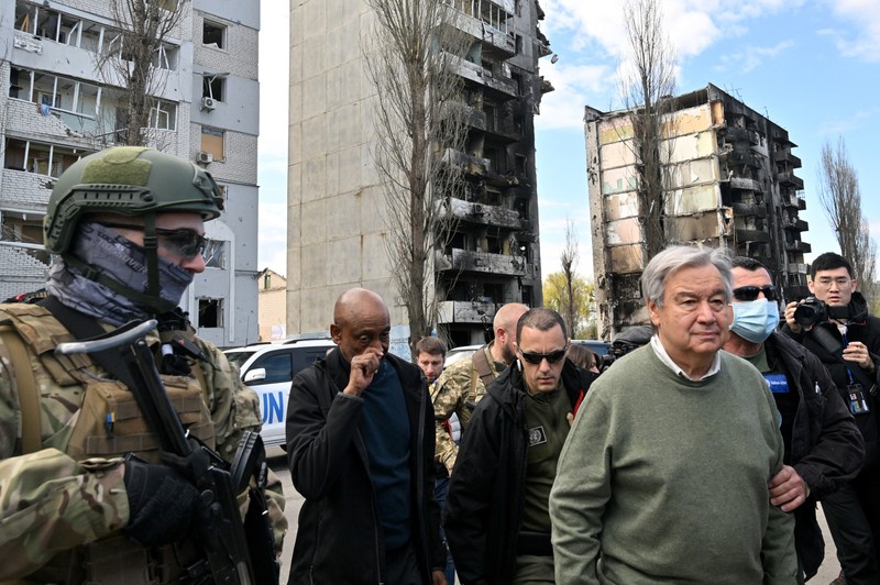 Secretarul general ONU, Antonio Guterres, în Borodeanka. Foto: Profimedia