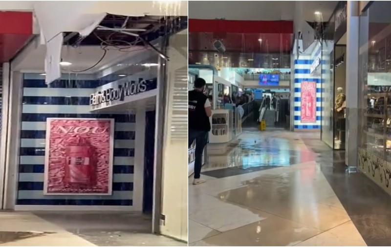 Inundaţie în Mall Băneasa. Apa curge din tavan, după ce o țeavă s-a spart I VIDEO