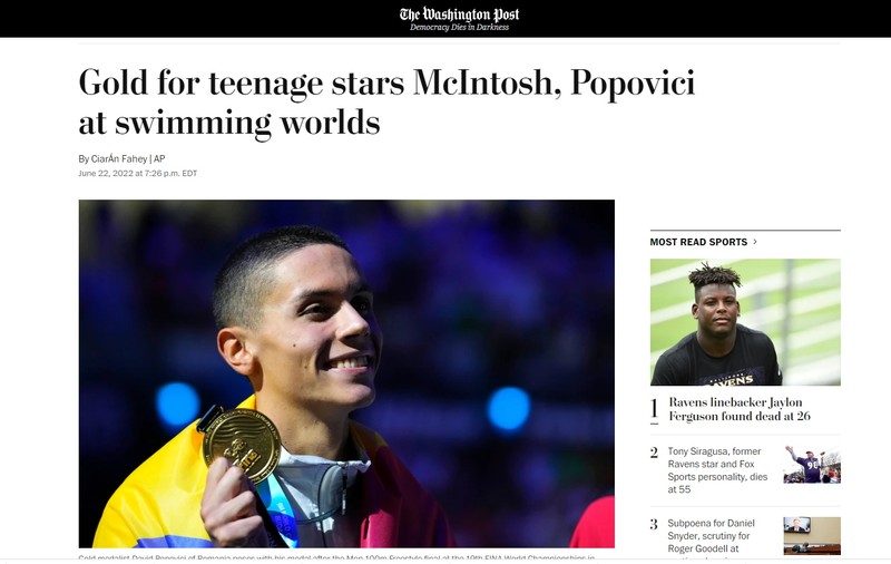 „Popovici show”. Ce scrie presa internațională după victoria istorică a românului de 17 ani