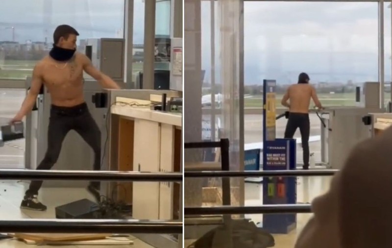 Un bărbat la bustul gol a spart obiecte și a distrus mobilierul de pe aeroportul din Dublin. Care a fost motivul crizei de nervi. Filmarea cu el a devenit virală