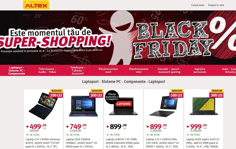 Reducerile Altex de Black Friday 2017. Cel mai așteptatat eveniment de shopping al anului a început deja. Care sunt cele mai mari reduceri