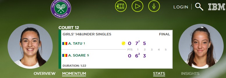 Livescore-ul de pe site-ul competiției cu meciul dintre puștoaicele din România