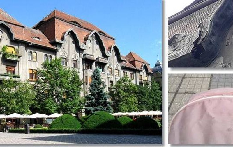 O bucată de tencuială de pe o clădire din centrul Timișoarei a căzut peste un căruț în care era un bebeluș!