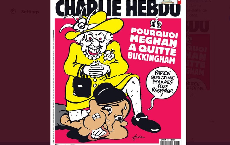 Charlie Hebdo, o nouă caricatură controversată: Meghan Markle, comparată cu George Floyd