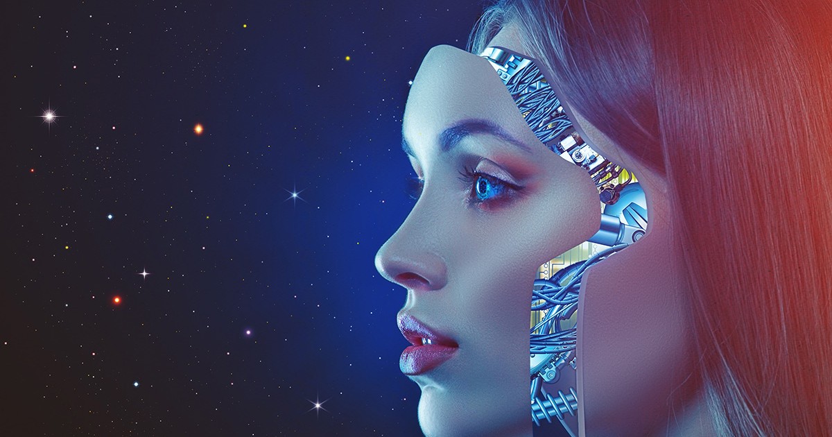 O fotografie crativă prin care un robot i se pune o față umană.