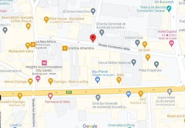 Bagajul suspect a fost găsit abandonat pe strada Constantin Mille, aproape de Cercul Militar Național și de Calea Victoriei. Foto: Google Maps