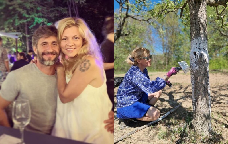 Imagini din gospodăria pe care Dana Nălbaru și Dragoș Bucur o au la țară. Au propria livadă, iar prezentatorul de la PRO TV se ocupă de arat