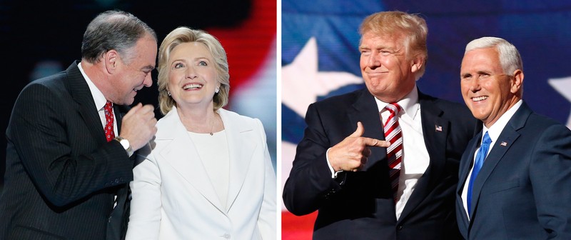 Tandemul democrat Hillary Clinton - Tim Kaine și tandemul republican Donald Trump - Mike Pence