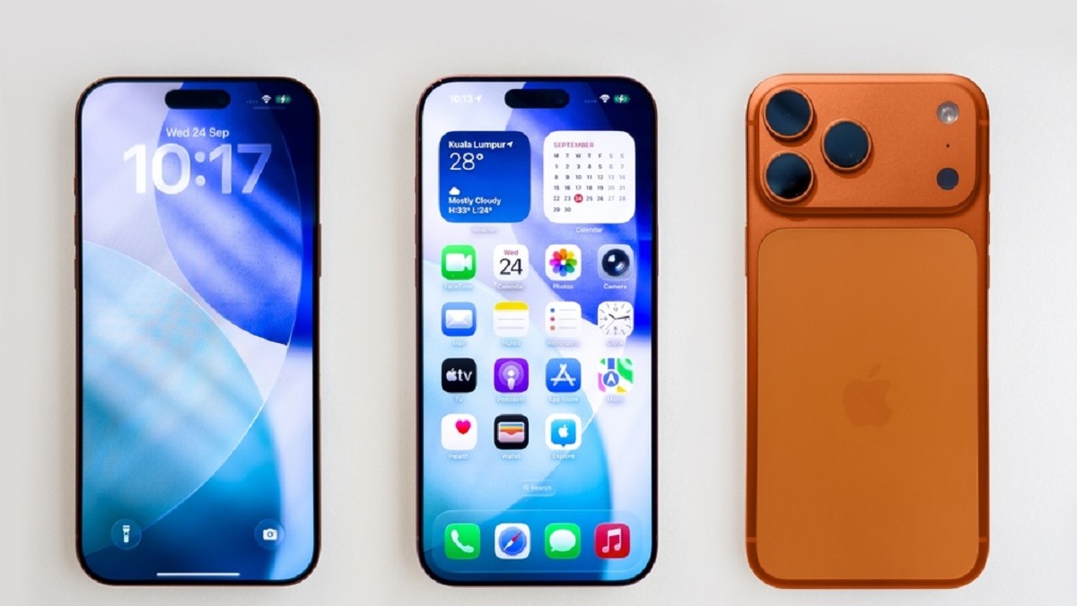iPhone 17 Pro Cosmic Orange, față și spate, dar și cu ecranul blocat