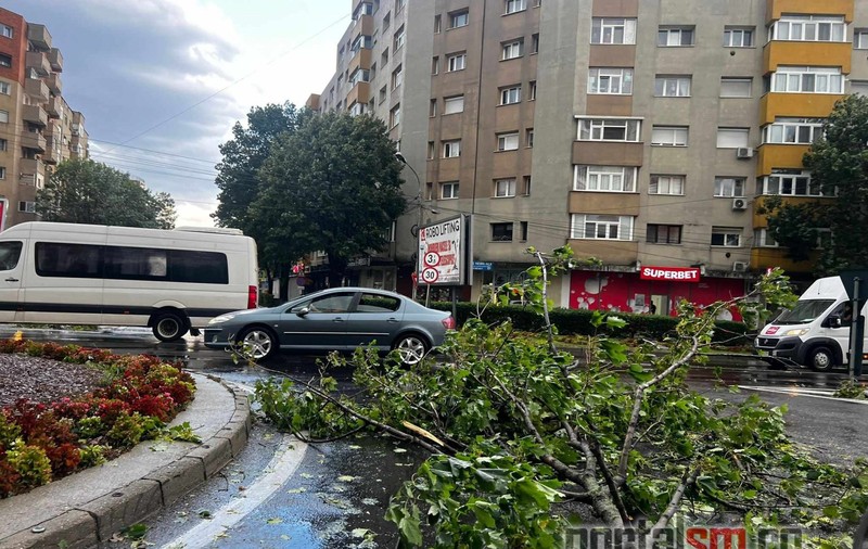 Pagube în mai multe județe din țară, în urma vijeliilor: zeci de copaci căzuți, mașini avariate și acoperișuri luate de vânt