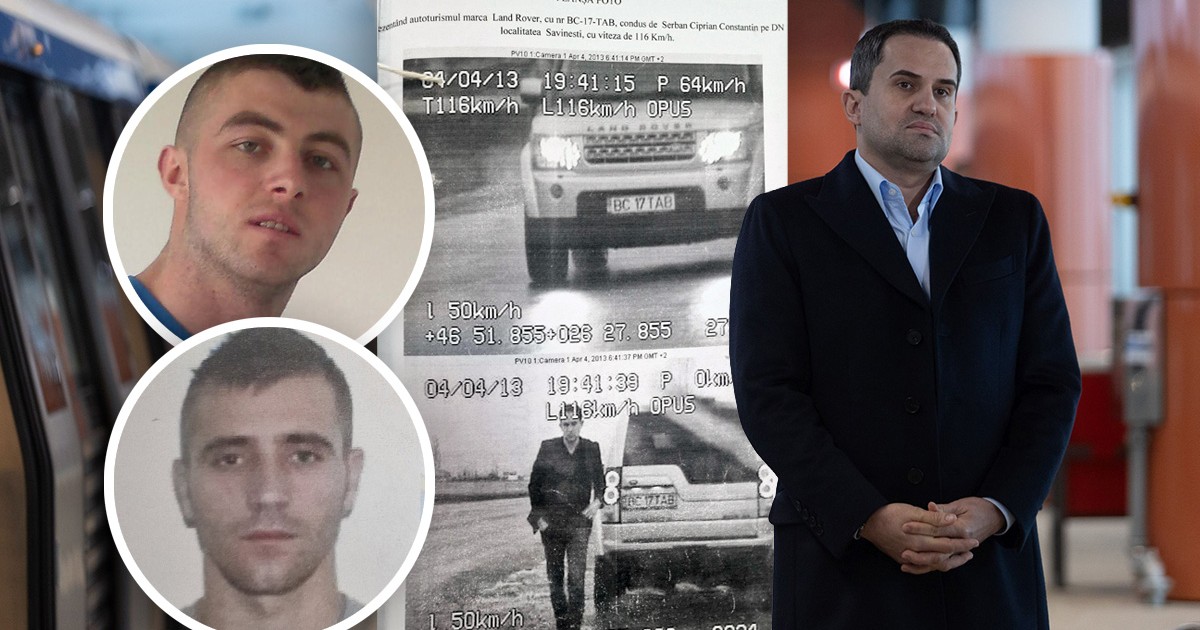 Un colaj cu un barbat imbracat in negru pe un peron de metrou, un document si doua capete de infractori