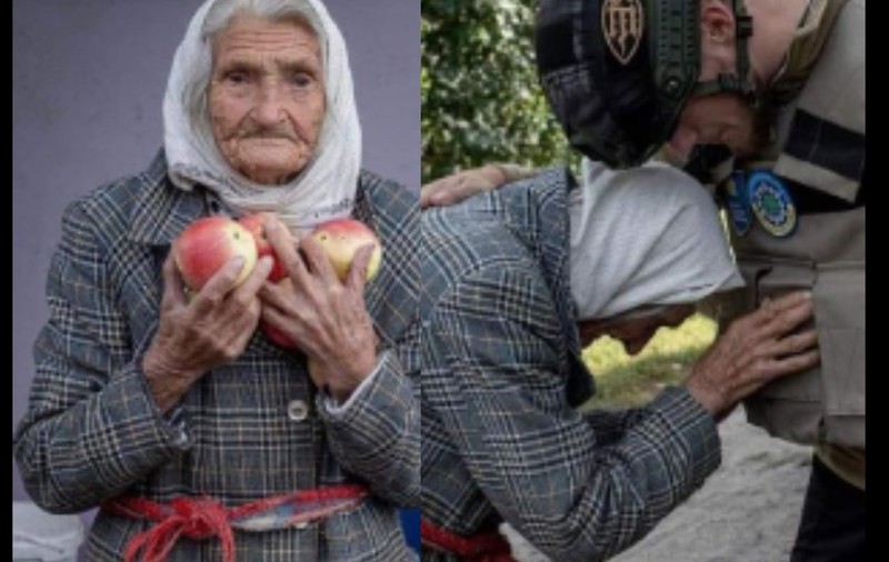 Imagini emoționante cu bunica Paraska, supraviețuitoare a celui de-Al Doilea Război Mondial, care le oferă mere soldaților ucraineni care au eliberat teritoriul de ruși