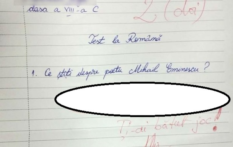 De necrezut! Ce a putut să scrie un elev de clasa a VIII-a despre Mihai Eminescu chiar de ziua poetului!
