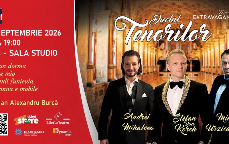 Ediţia 2026 a „DUELULUI TENORILOR”, cu ŞTEFAN von KORCH şi invitaţii,-  pe 14 septembrie la TNB – Sala Studio, în deschiderea stagiunii Musical Extravaganza