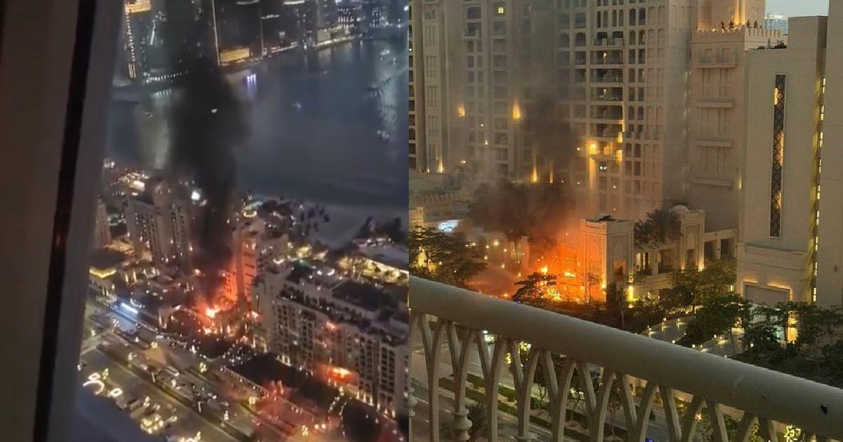Clădri în flăcări pe insula Palm Jumeirah din Dubai