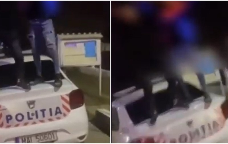Doi adolescenți din Vrancea s-au filmat în timp ce dansează pe o mașină de poliție. „Șase, șase, e poliția. Iară bate-n ușă să mă ia”