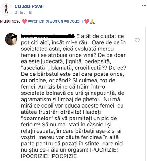 Mesajul dur postat de Claudia Pavel după ce a fost acuzată că i-a distrus relația lui Cătălin Cazacu. “Nu mai stați în relații eșuate”