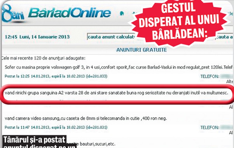 Gestul disperat al unui bârlădean: Îşi vinde un rinichi ca să aibă unde să locuiască