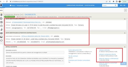 Contractul din SEAP dintre spitalul condus de Secureanu și firma de consultanță a fostului manager al Spitalului de Arși din București și, în același timp, șef al ANMCS, Cristian Toma