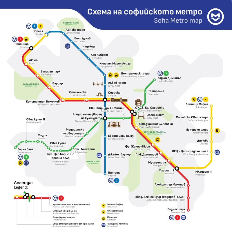 Metroul din Sofia, așa cum este acum. Magistrala 3, inaugurată luna trecută, este cu verde FOTO: Metropolitan.bg