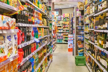 MILAN, ITALY - CIRCA NOVEMBER, 2017: food products for sale in Carrefour Express store in Milan.
